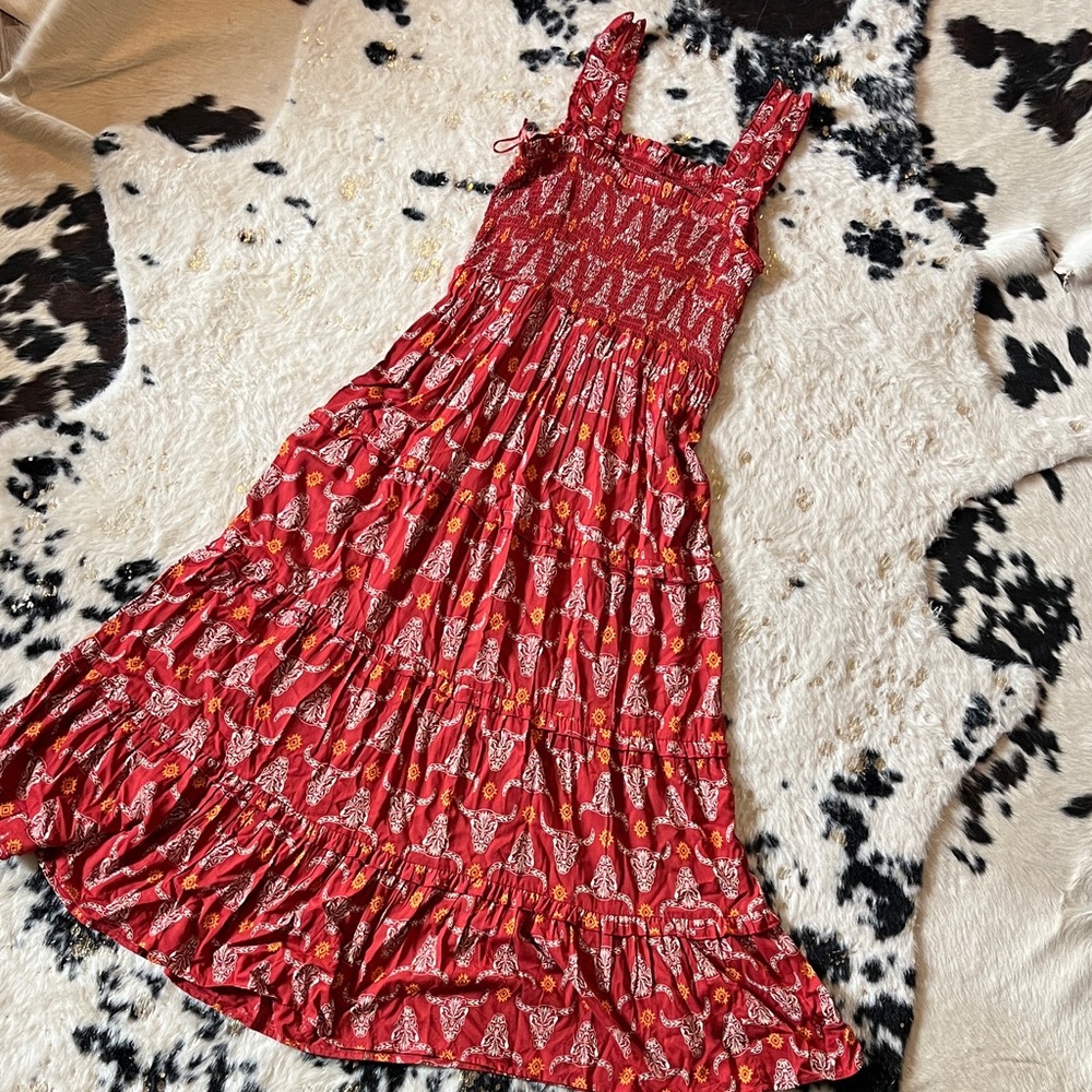 Red Western Boho Summer Dress - Cotton Rye